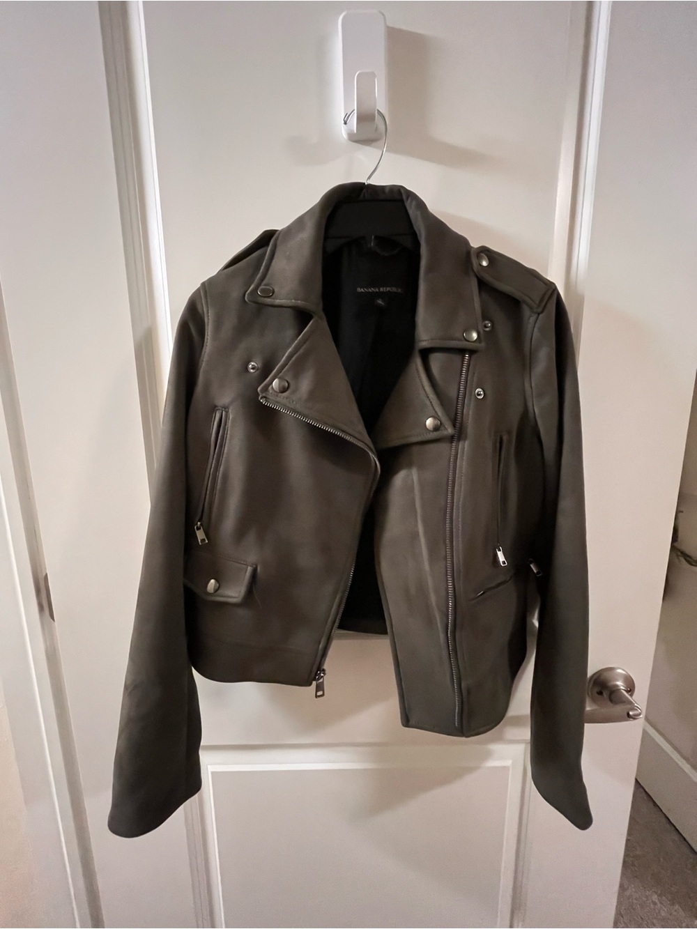 Banana Republic Dark Olive Faux-Leather Moto Jacket